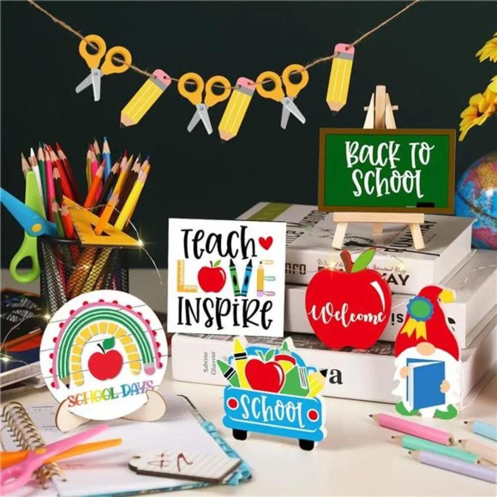 15 Pcs Back to School Tiered Tray Decor - Rustic Wooden‎ Signs & Farmhouse Set